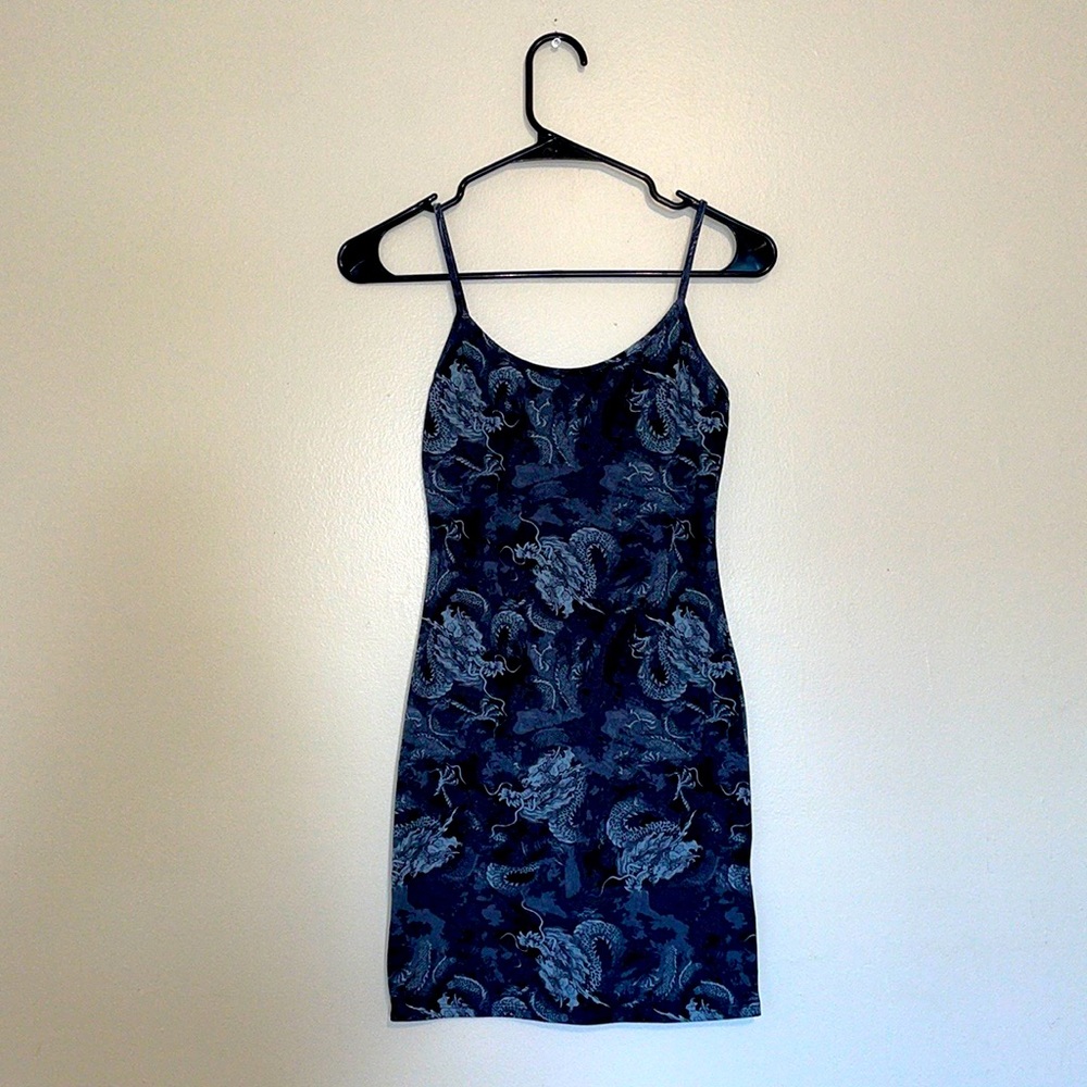 Bear Dance Navy Blue and Light Blue Dragon Print Mini Dress